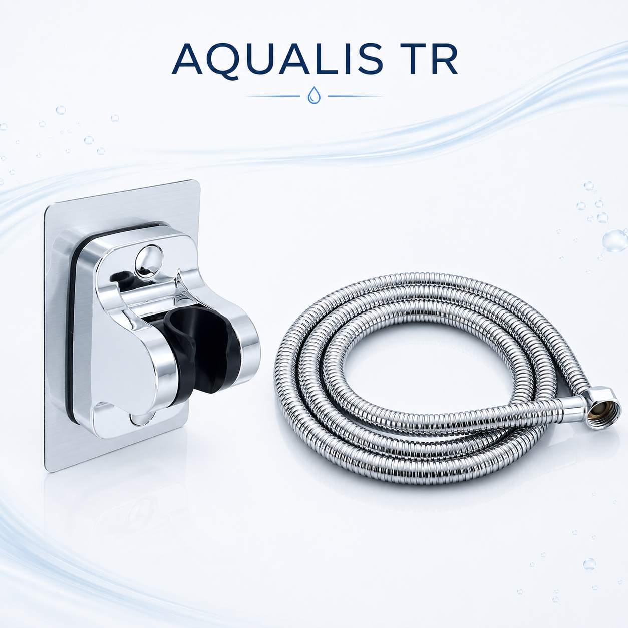 AQUALIS TR 150 cm Duş Hortumu + Ayarlanabilir Başlık Tutucu Seti