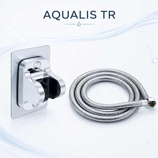 AQUALIS TR 150 cm Duş Hortumu + Ayarlanabilir Başlık Tutucu Seti